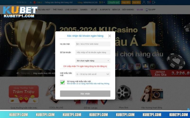 Game thủ điền thông tin rút tiền Kubet chính xác